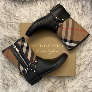 Burberry Zane House Check Black Rubber Biker Rain Boot Womens EUR 41/US 11/UK 8